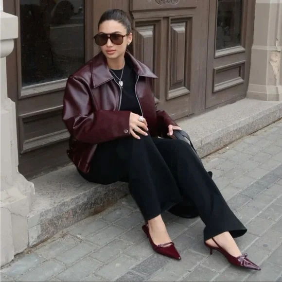 Wilson’s Leather | Burgundy Leather Zip Up Jacket - Picture 14 of 17